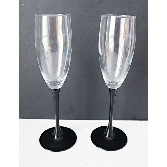4 Vintage LUMINARC Black Stemmed Champagne Flutes France - Picture 3 of 5